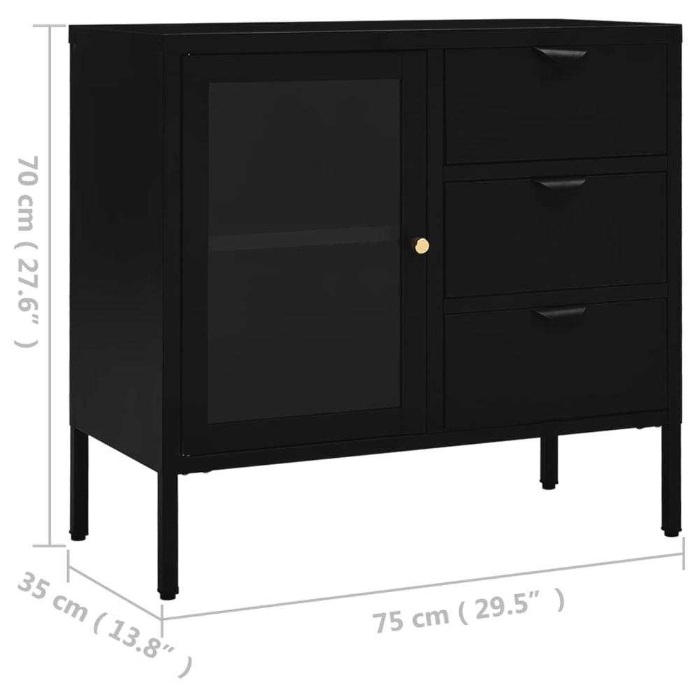 Sideboard Black 29.5"x13.8"x27.6" Steel and Tempered Glass. Picture 10
