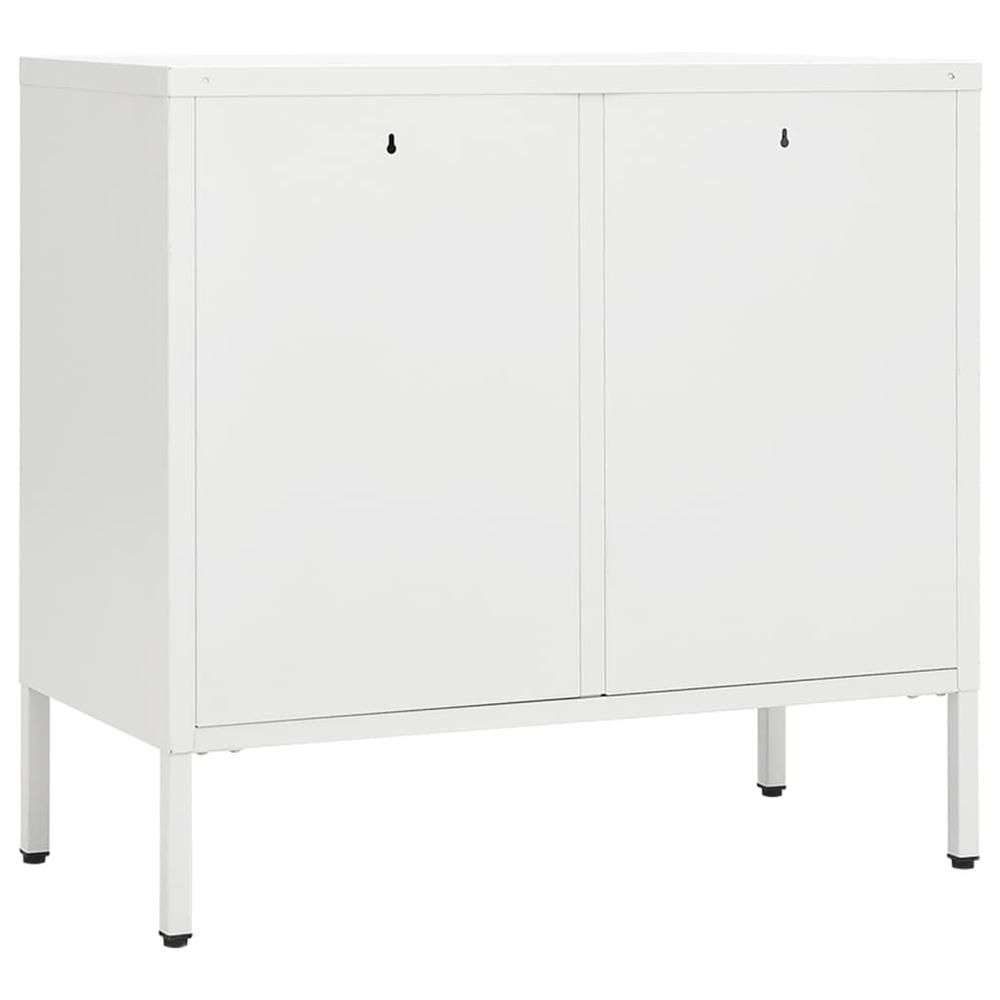vidaXL Sideboard White 29.5"x13.8"x27.6" Steel and Tempered Glass. Picture 5