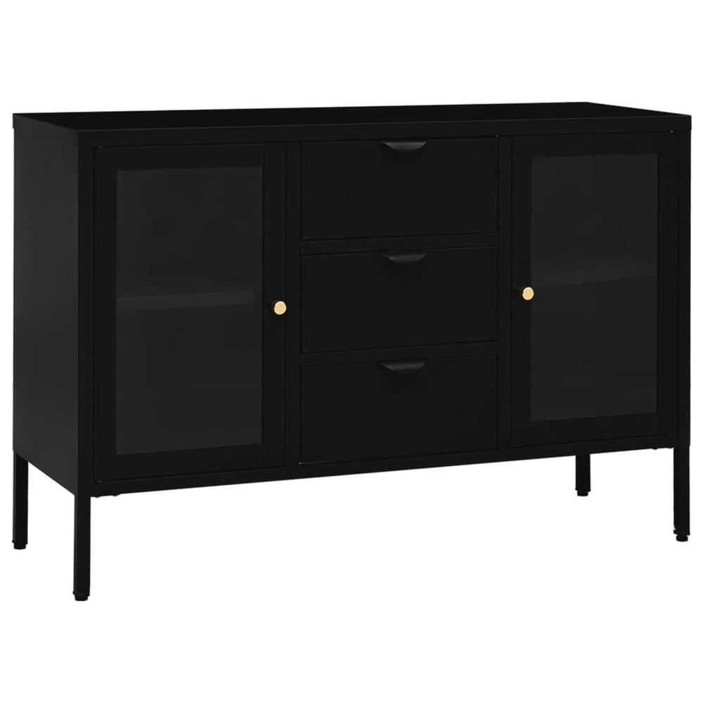 Sideboard Black 41.3"x13.8"x27.6" Steel and Tempered Glass. Picture 1