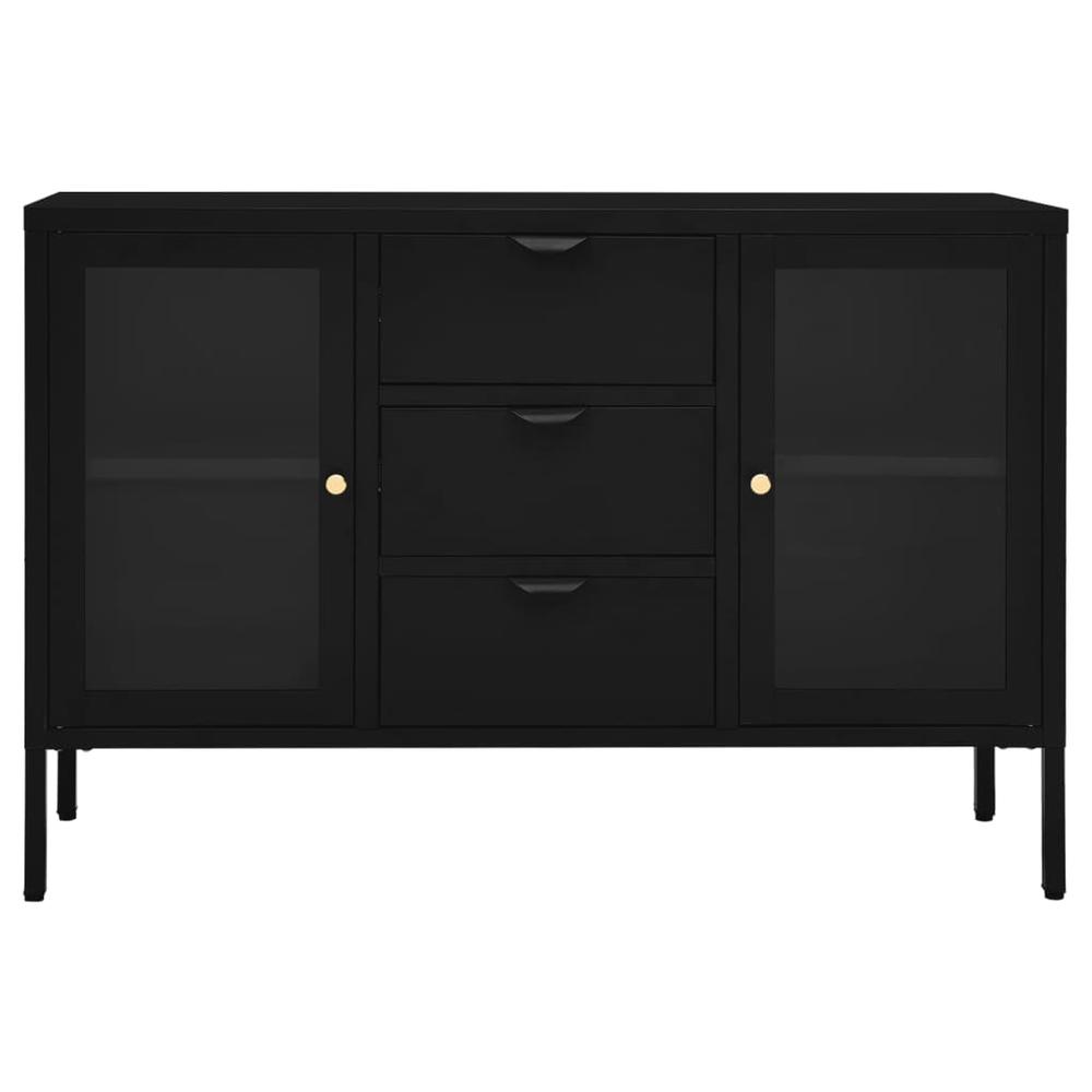 Sideboard Black 41.3"x13.8"x27.6" Steel and Tempered Glass. Picture 2