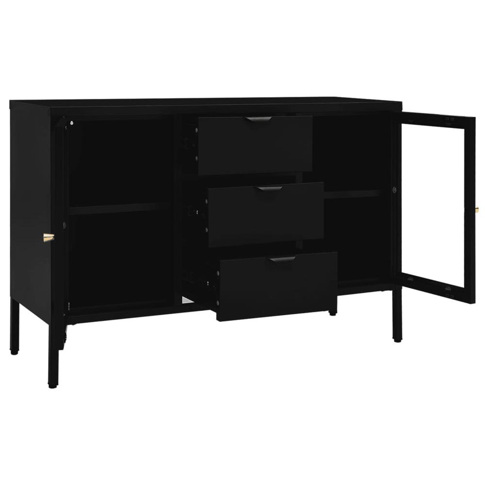 Sideboard Black 41.3"x13.8"x27.6" Steel and Tempered Glass. Picture 5