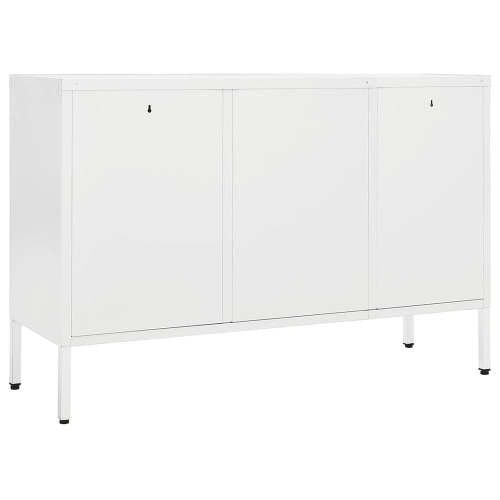 vidaXL Sideboard White 41.3"x13.8"x27.6" Steel and Tempered Glass. Picture 5