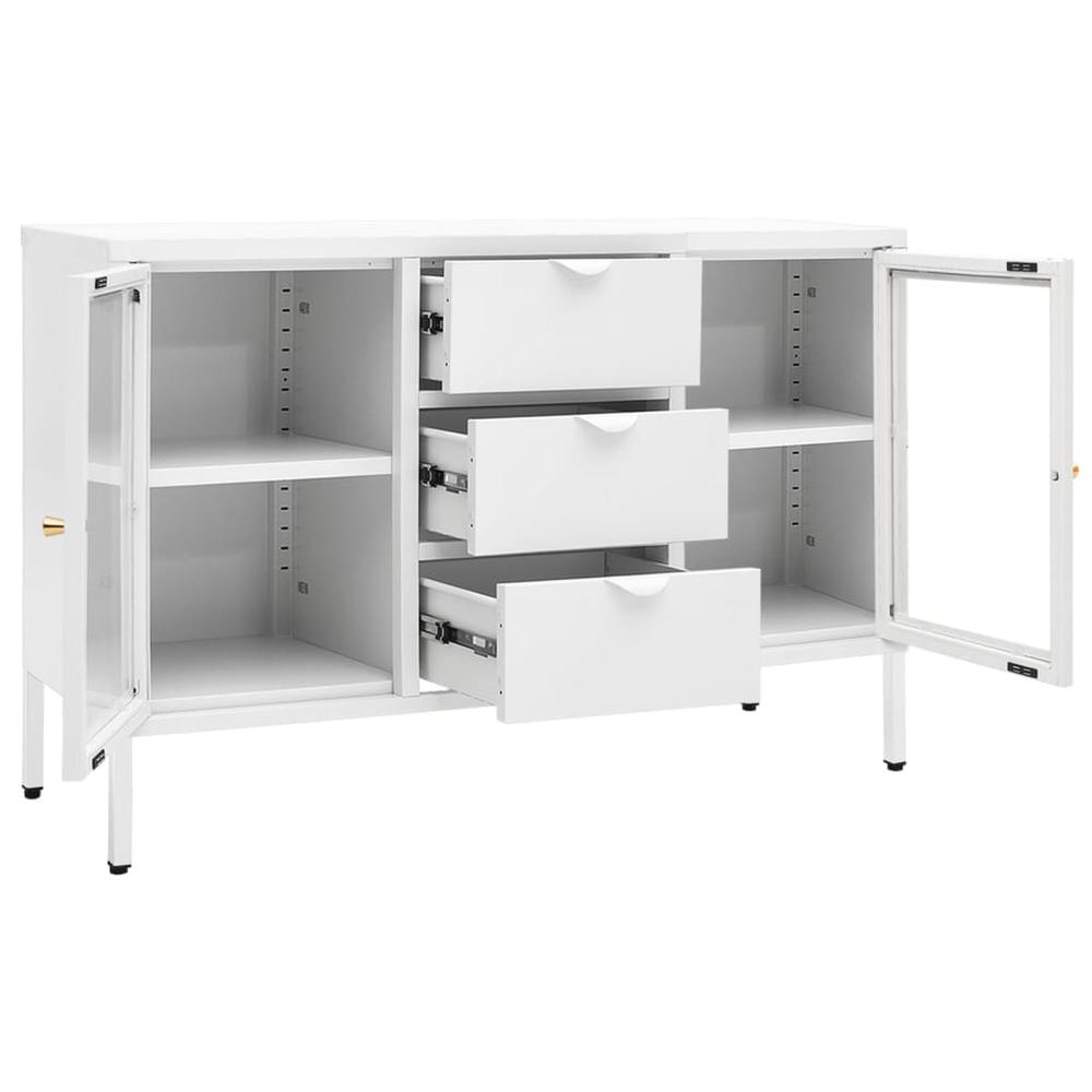 vidaXL Sideboard White 41.3"x13.8"x27.6" Steel and Tempered Glass. Picture 6