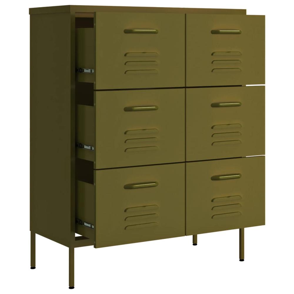 vidaXL Drawer Cabinet Olive Green 31.5"x13.8"x40" Steel. Picture 6