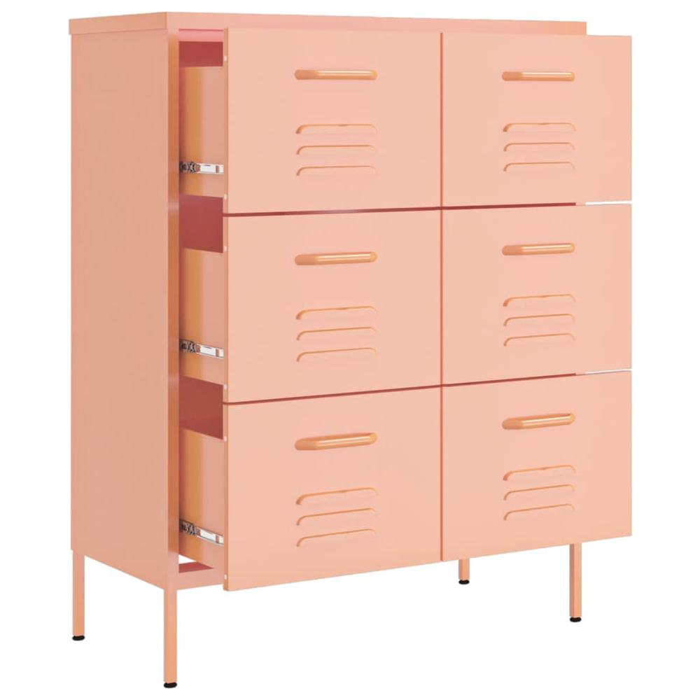 vidaXL Drawer Cabinet Pink 31.5"x13.8"x40" Steel. Picture 6
