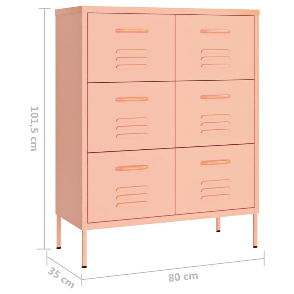 vidaXL Drawer Cabinet Pink 31.5"x13.8"x40" Steel. Picture 9
