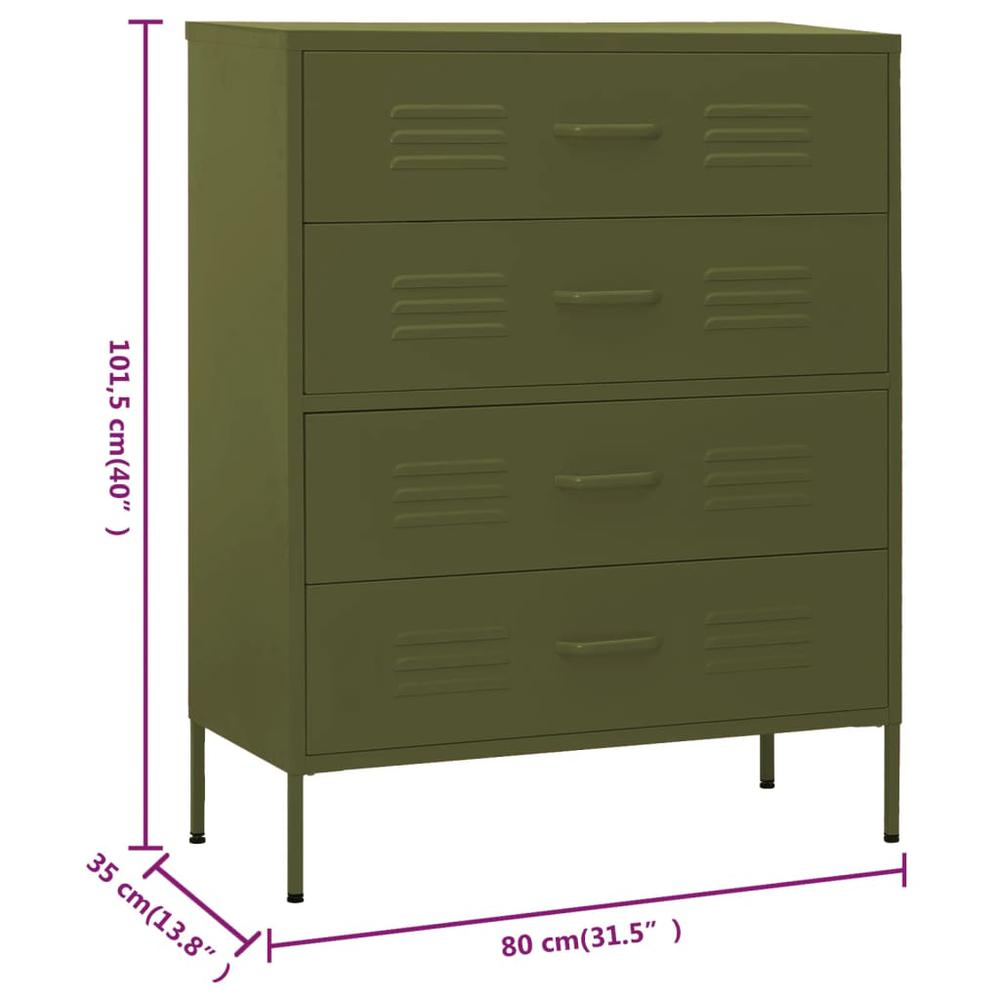 vidaXL Chest of Drawers Olive Green 31.5"x13.8"x40" Steel. Picture 10