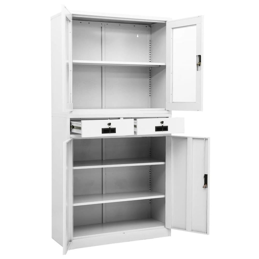 vidaXL Office Cabinet White 35.4"x15.7"x70.9" Steel and Tempered Glass, 336421. Picture 6