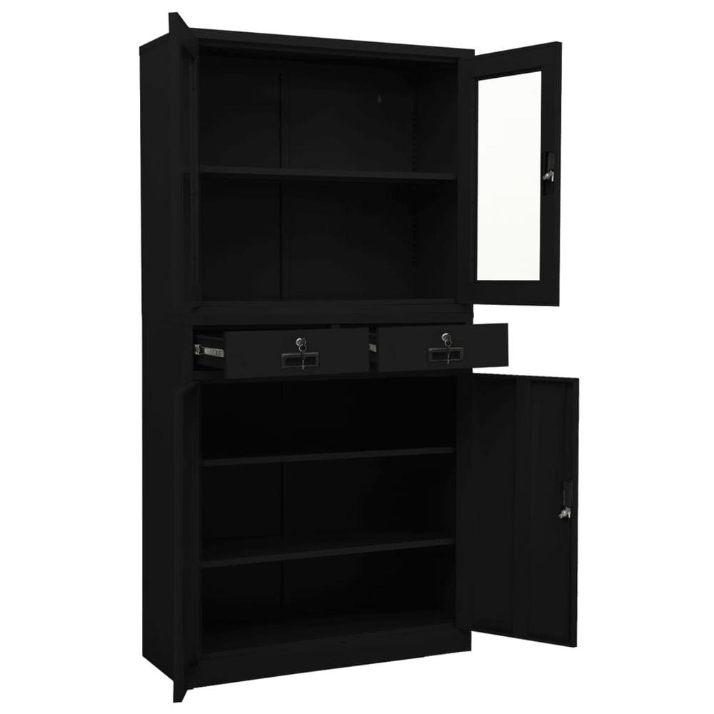 vidaXL Office Cabinet Black 35.4"x15.7"x70.9" Steel and Tempered Glass, 336423. Picture 6