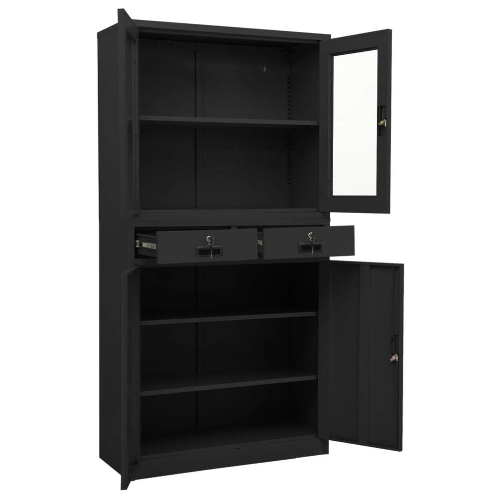 vidaXL Office Cabinet Anthracite 35.4"x15.7"x70.9" Steel and Tempered Glass, 336424. Picture 6