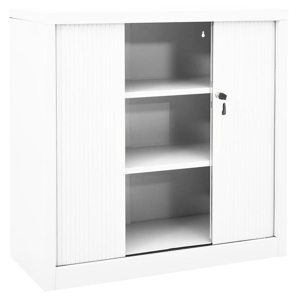 vidaXL Sliding Door Cabinet White 35.4"x15.7"x35.4" Steel, 336429. Picture 5