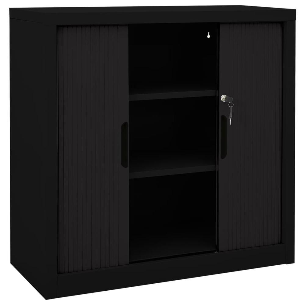vidaXL Sliding Door Cabinet Black 35.4"x15.7"x35.4" Steel, 336431. Picture 5