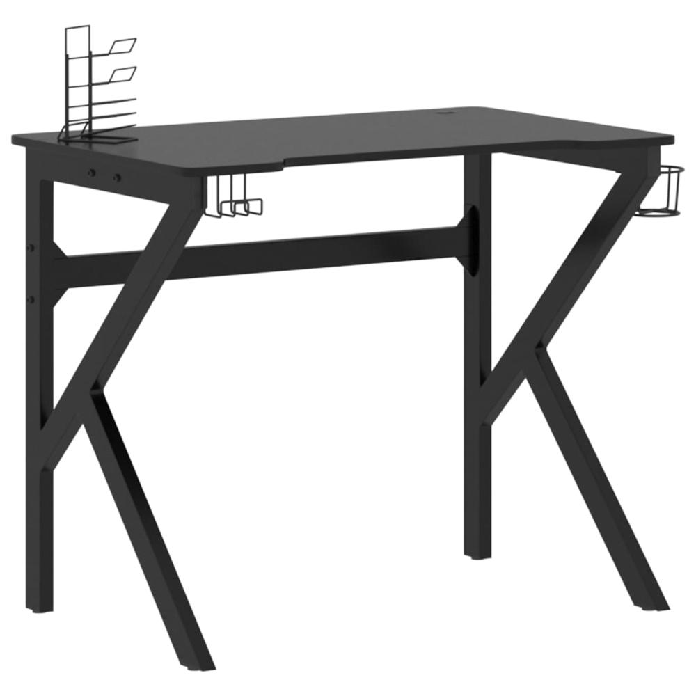 Gaming Desk with K Shape Legs Black 35.4" x 23.6" x 29.5". Picture 1