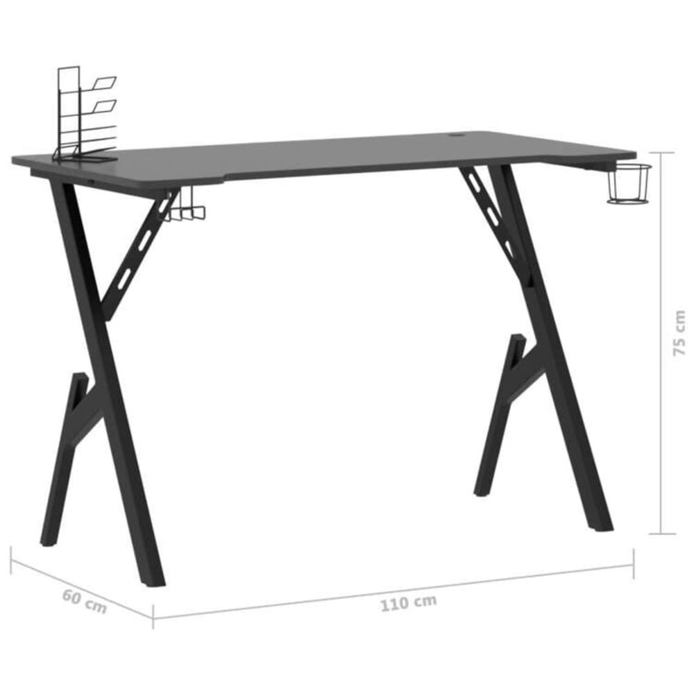 Gaming Desk with Y Shape Legs Black 43.3" x 23.6" x 29.5". Picture 8