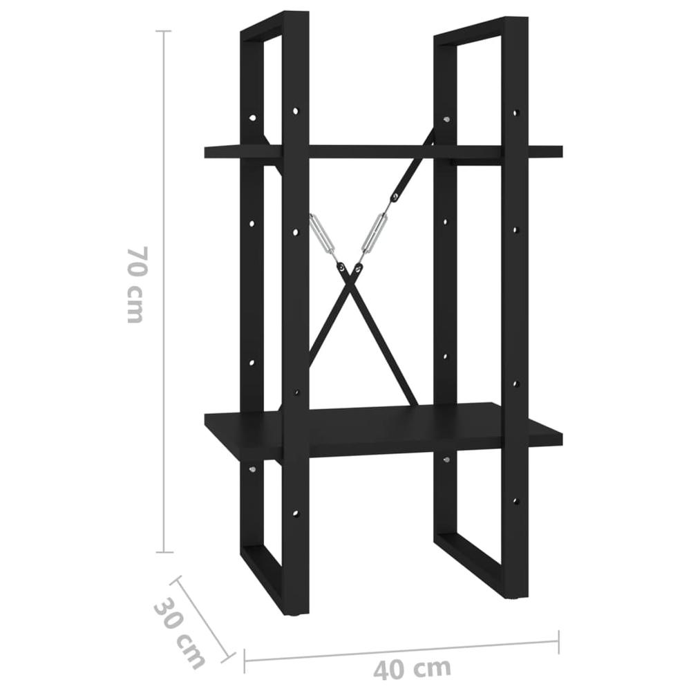vidaXL 2-Tier Book Cabinet Black 15.7"x11.8"x27.6" Engineered Wood. Picture 7