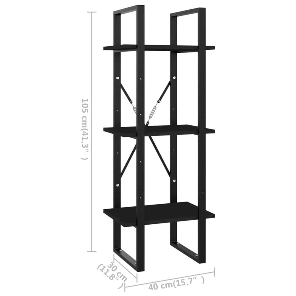 vidaXL 3-Tier Book Cabinet Black 15.7"x11.8"x41.3" Engineered Wood. Picture 7