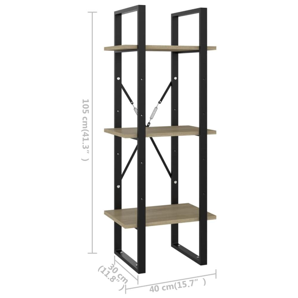 vidaXL 3-Tier Book Cabinet Sonoma Oak 15.7"x11.8"x41.3" Engineered Wood. Picture 7