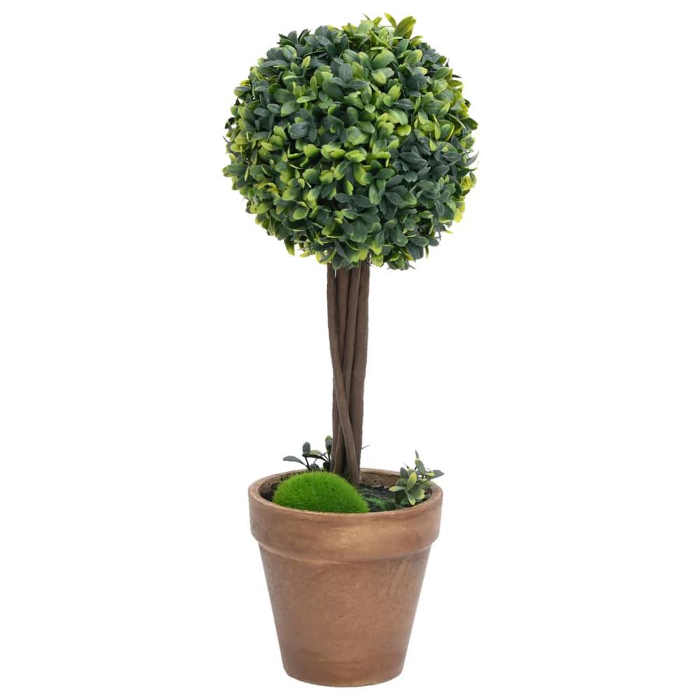 Artificial Boxwood Plants 2 pcs with Pots Ball Shaped Green 13". Picture 1