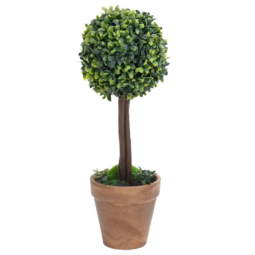 Artificial Boxwood Plants 2 pcs with Pots Ball Shaped Green 13". Picture 2