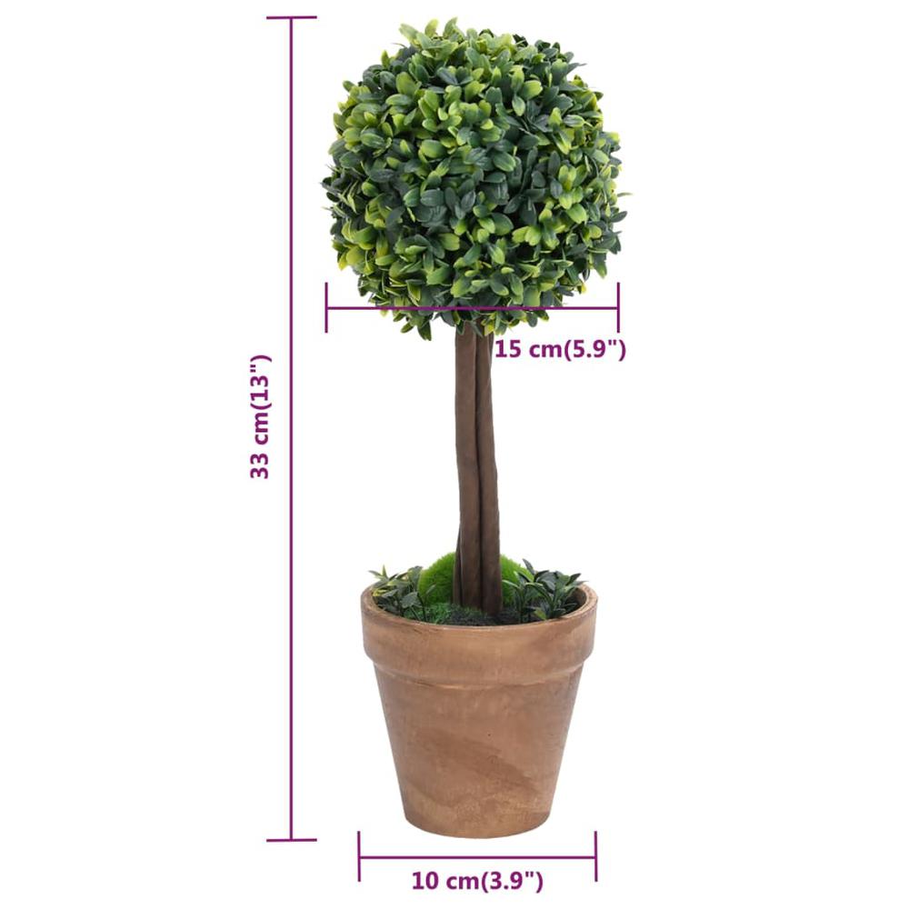 Artificial Boxwood Plants 2 pcs with Pots Ball Shaped Green 13". Picture 5