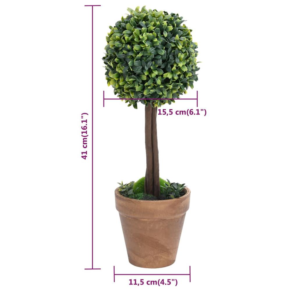 Artificial Boxwood Plants 2 pcs with Pots Ball Shaped Green 16.1". Picture 5