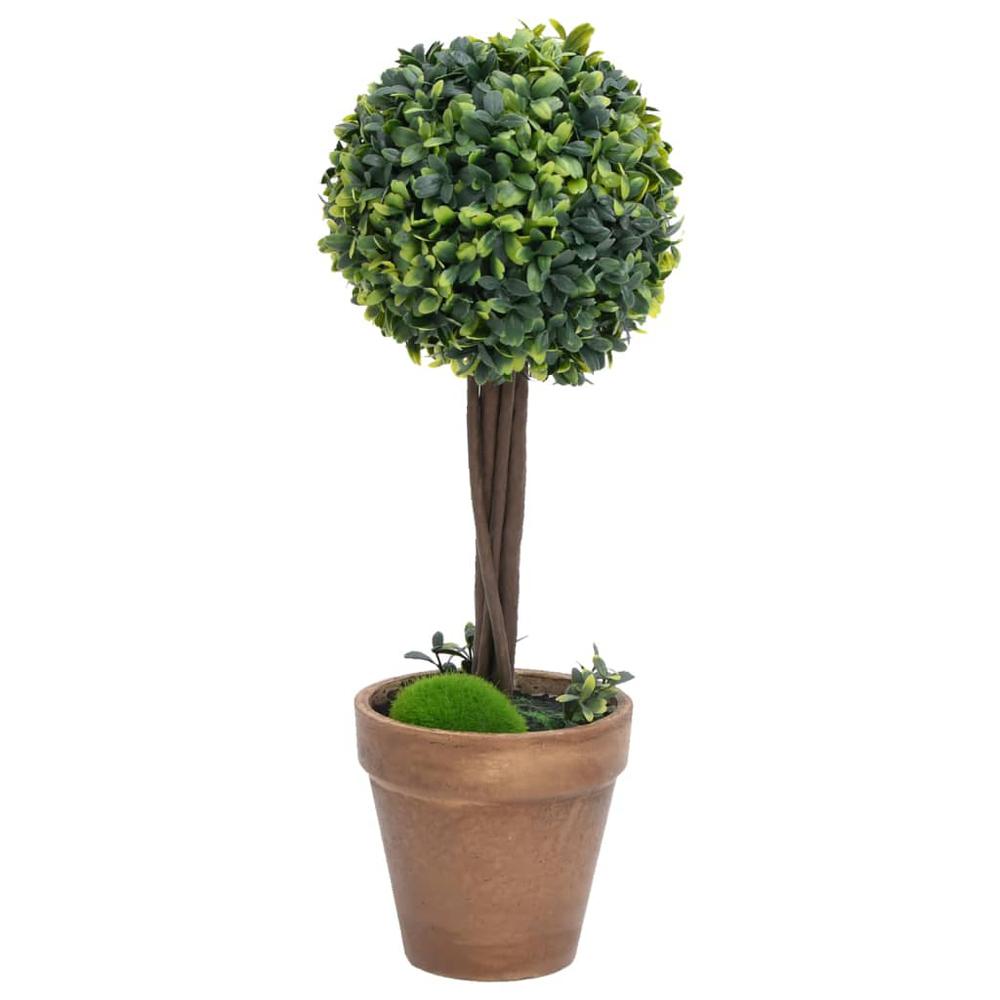 Artificial Boxwood Plants 2 pcs with Pots Ball Shaped Green 22". Picture 1