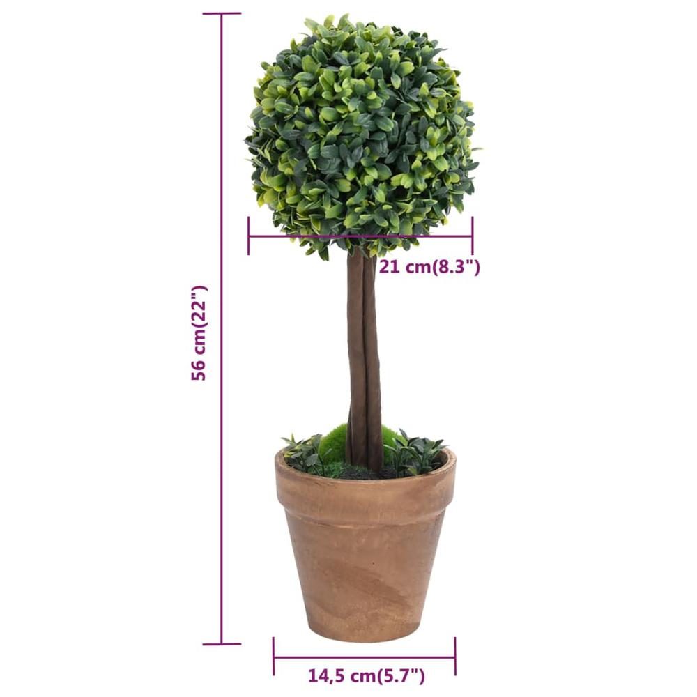 Artificial Boxwood Plants 2 pcs with Pots Ball Shaped Green 22". Picture 5