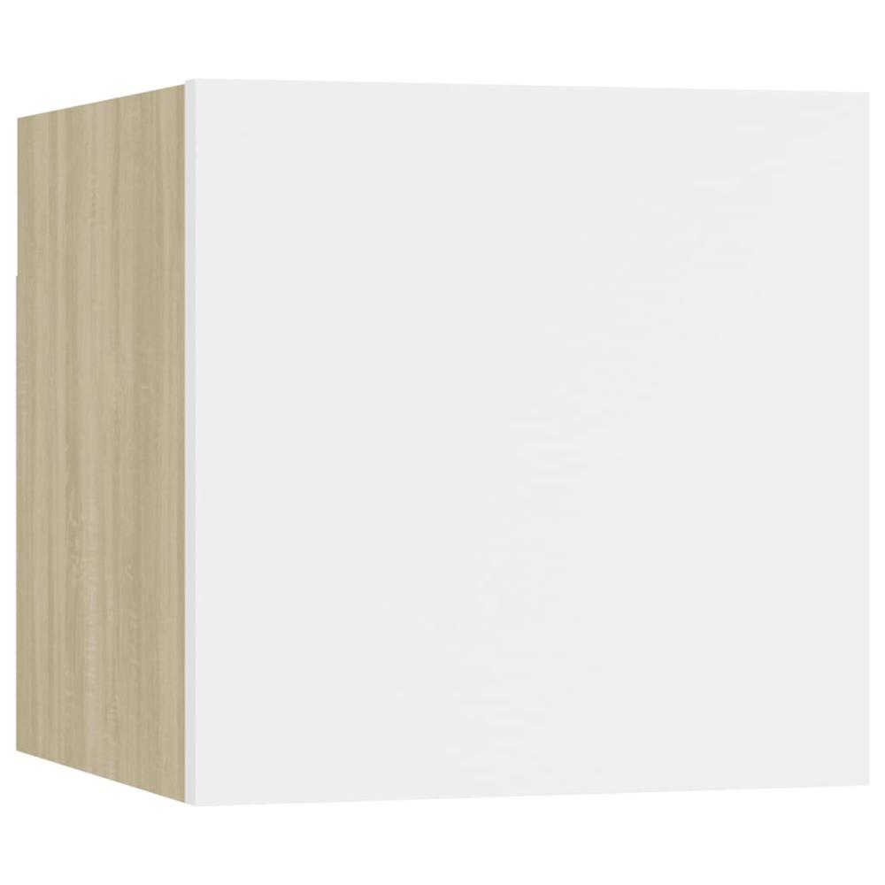vidaXL Bedside Cabinets 2 pcs White & Sonoma Oak 12"x11.8"x11.8" Engineered Wood. Picture 5