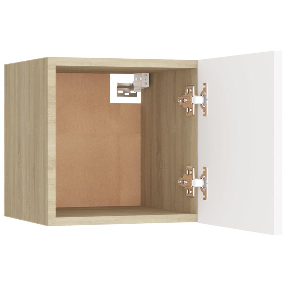 vidaXL Bedside Cabinets 2 pcs White & Sonoma Oak 12"x11.8"x11.8" Engineered Wood. Picture 8