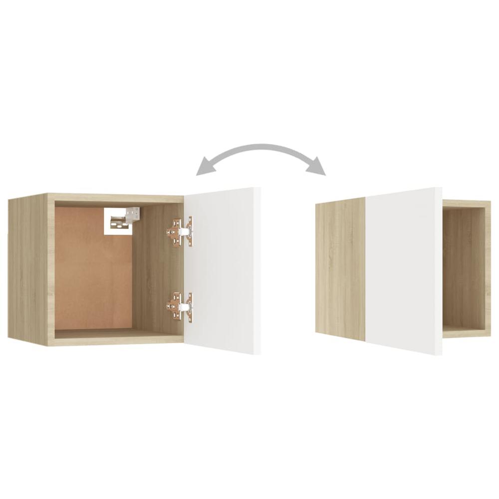vidaXL Bedside Cabinets 2 pcs White & Sonoma Oak 12"x11.8"x11.8" Engineered Wood. Picture 9