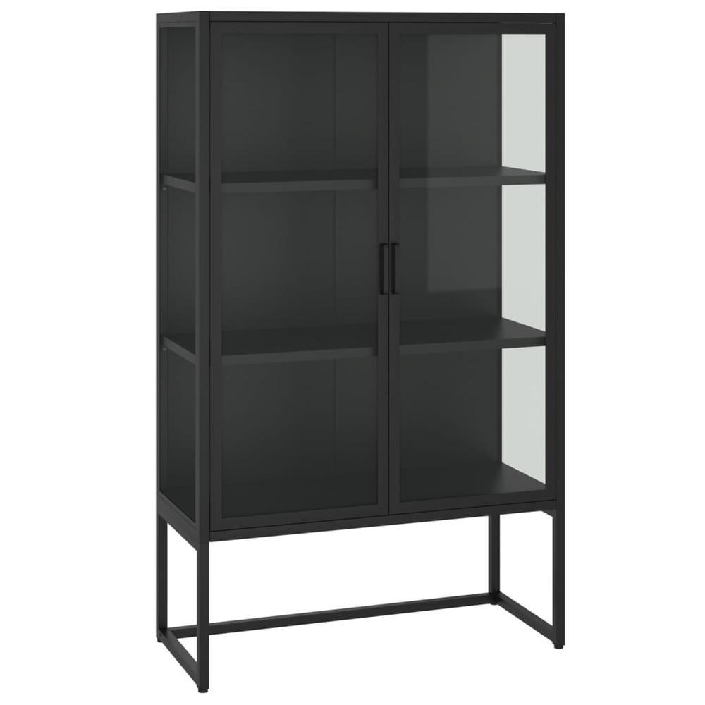 Highboard Black 31.5"x13.8"x53.1" Steel and Tempered Glass. Picture 1