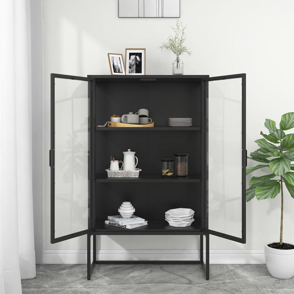 Highboard Black 31.5"x13.8"x53.1" Steel and Tempered Glass. Picture 2