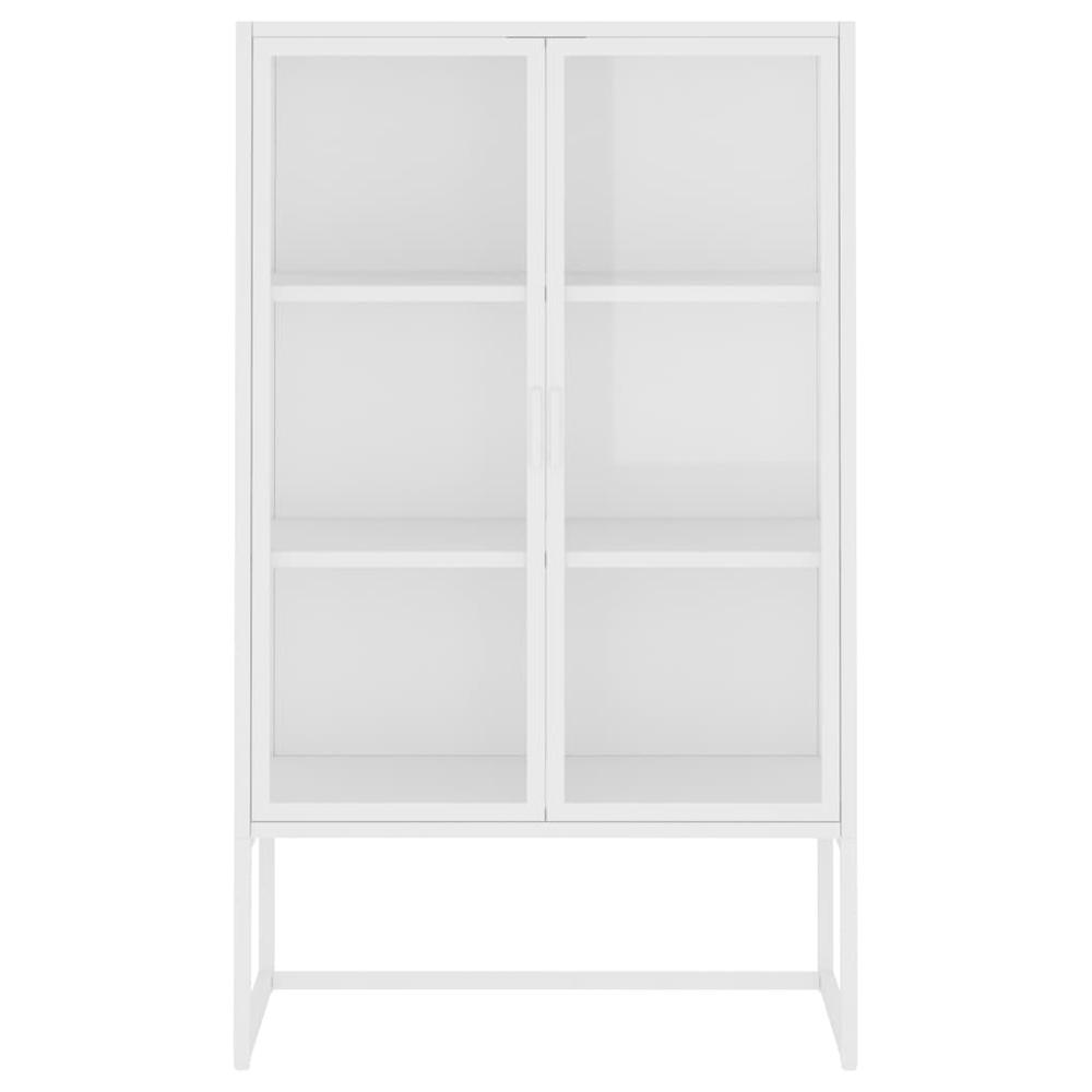 vidaXL Highboard White 31.5"x13.8"x53.1" Steel and Tempered Glass. Picture 5