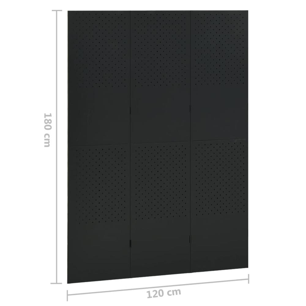 vidaXL 3-Panel Room Divider Black 47.2"x70.9" Steel. Picture 6
