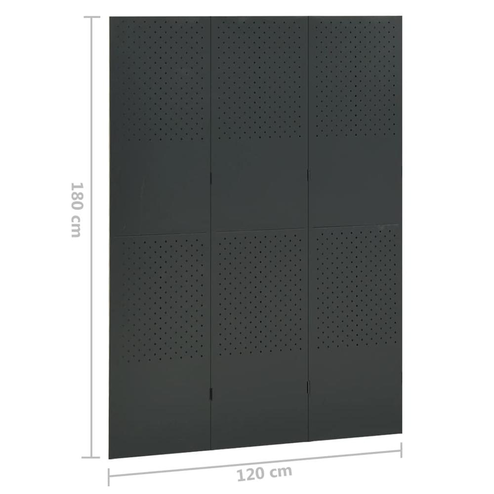 vidaXL 3-Panel Room Divider Anthracite 47.2"x70.9" Steel. Picture 6