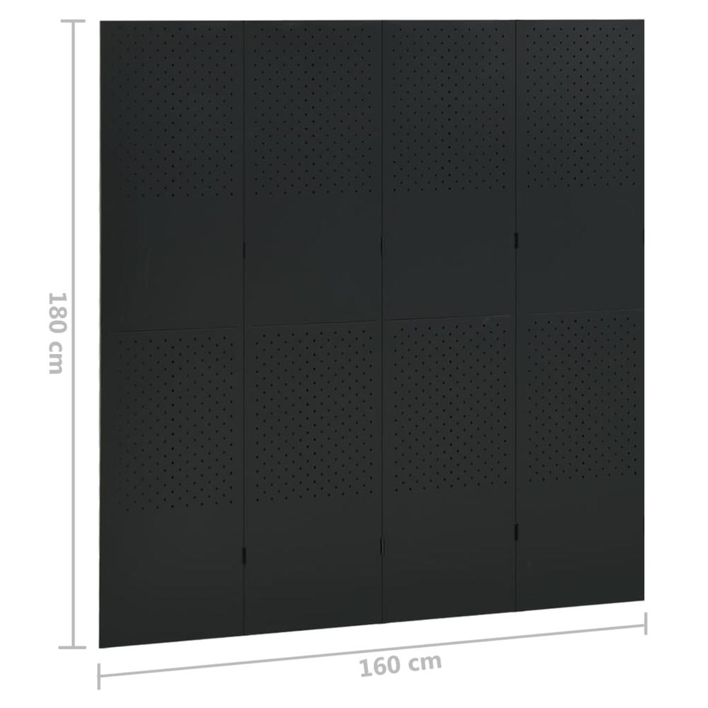 vidaXL 4-Panel Room Divider Black 63"x70.9" Steel. Picture 6