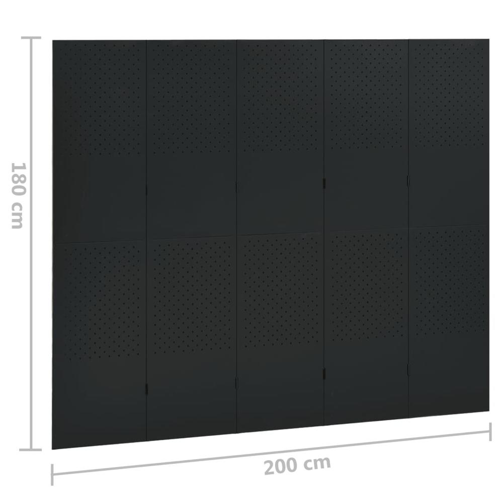 vidaXL 5-Panel Room Divider Black 78.7"x70.9" Steel. Picture 6
