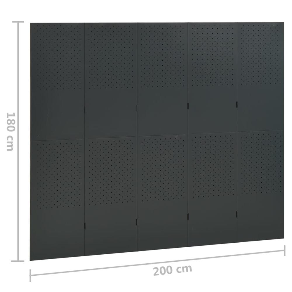 vidaXL 5-Panel Room Divider Anthracite 78.7"x70.9" Steel. Picture 6