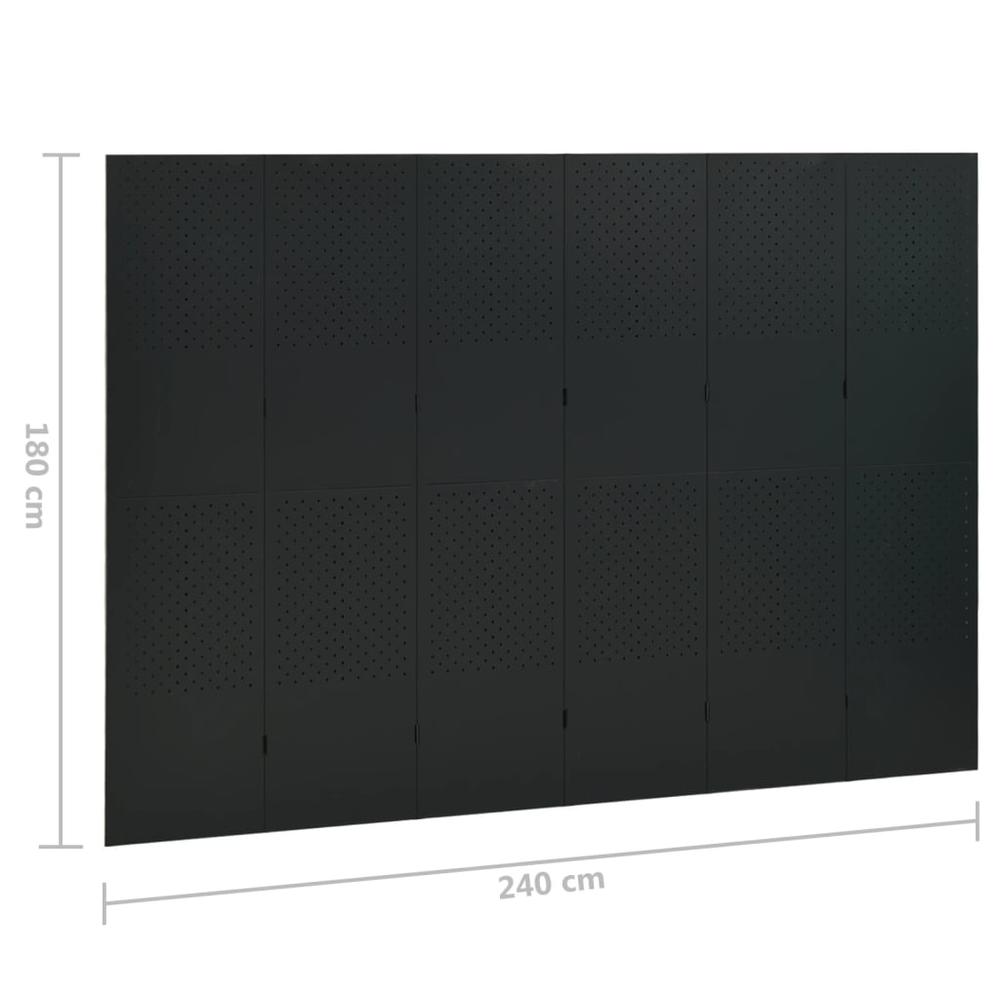 vidaXL 6-Panel Room Divider Black 94.5"x70.9" Steel. Picture 6
