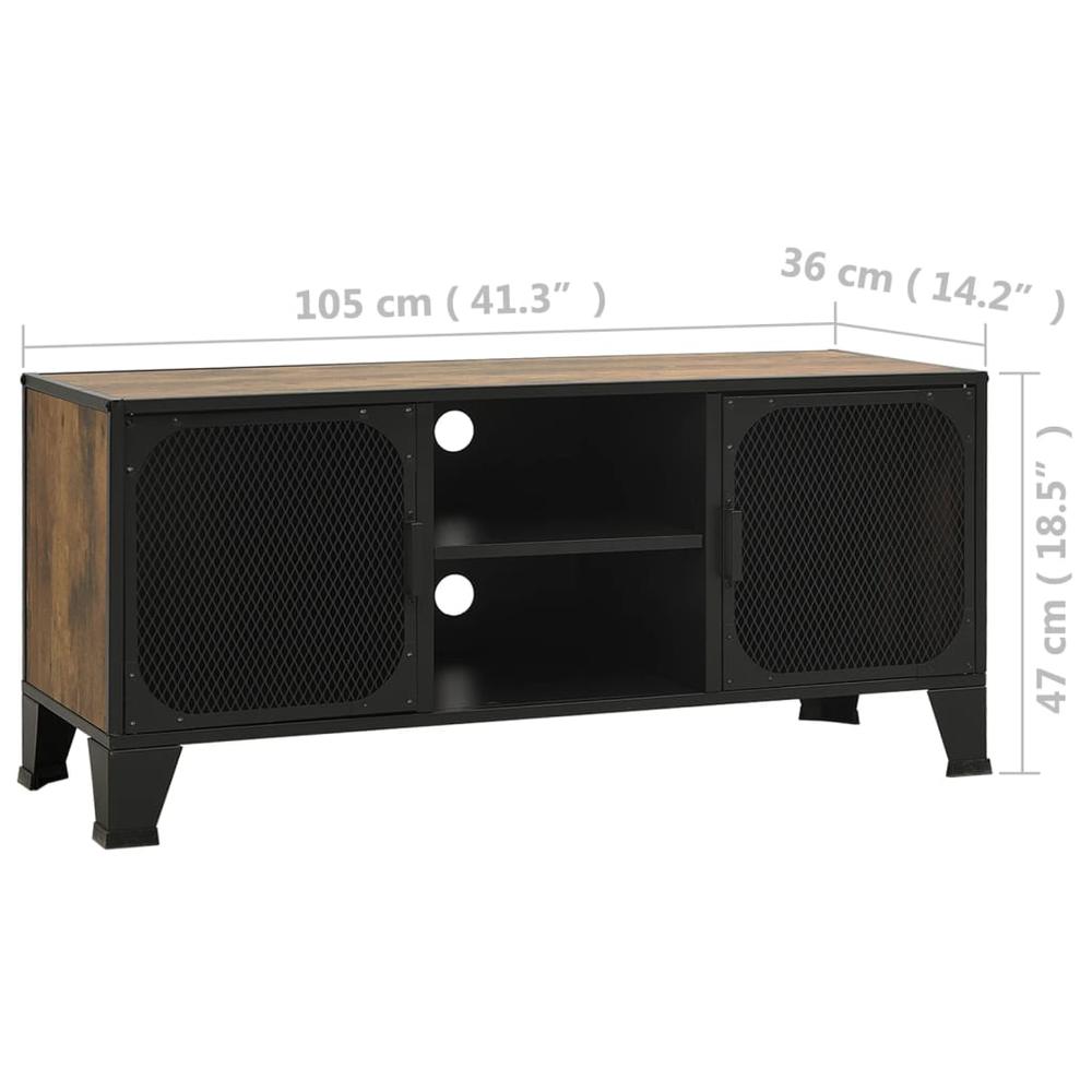 vidaXL TV Cabinet Rustic Brown 41.3"x14.2"x18.5" Metal and MDF. Picture 9