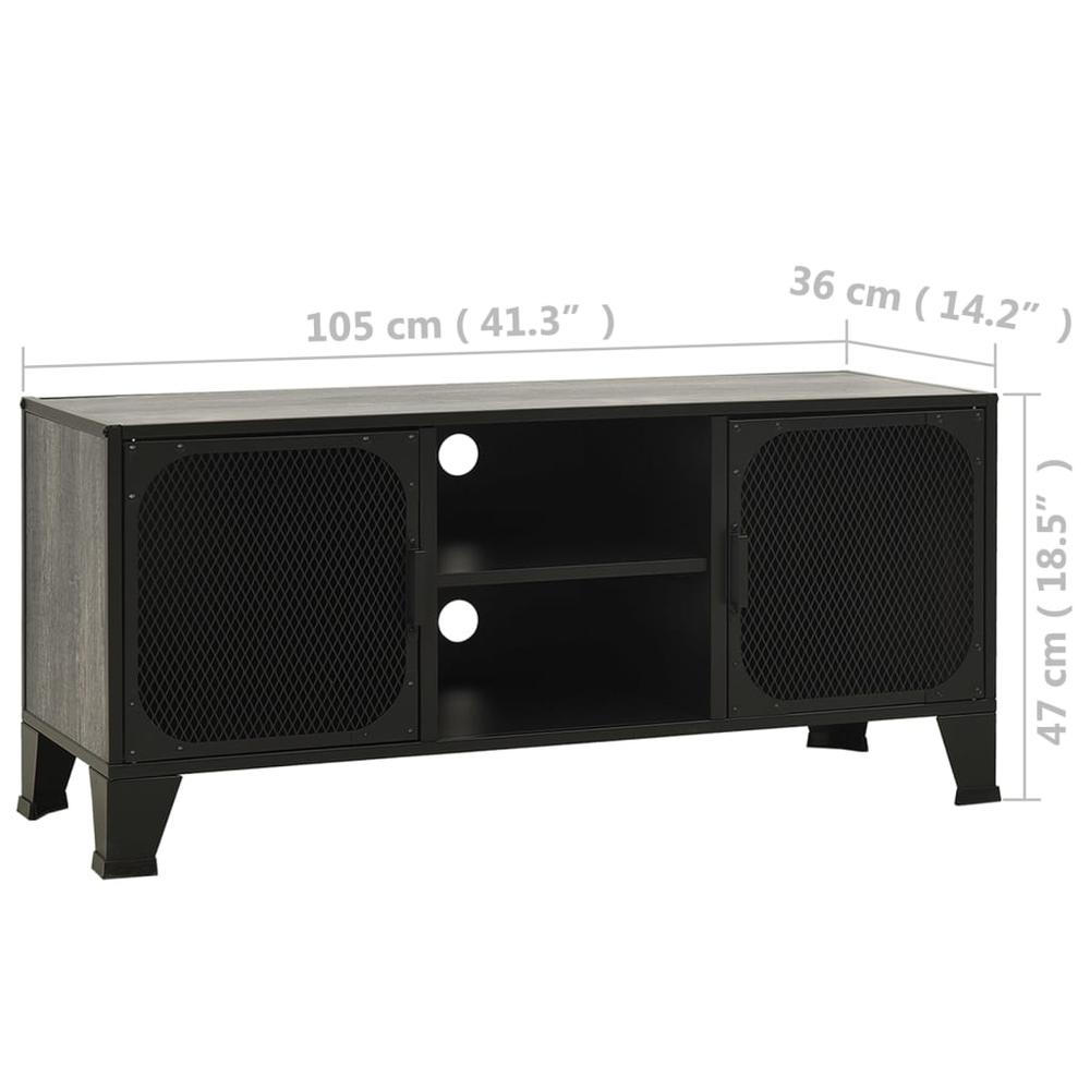 vidaXL TV Cabinet Gray 41.3"x14.2"x18.5" Metal and MDF. Picture 9