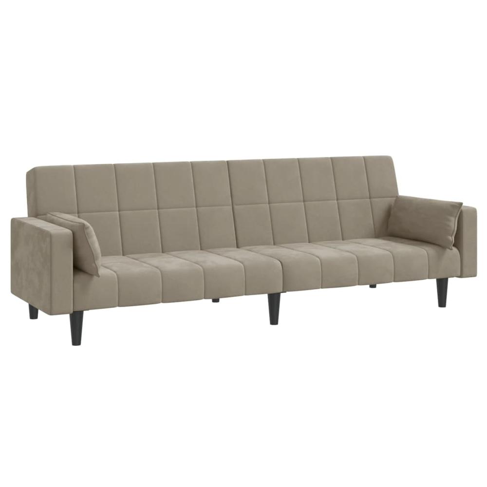 2-Seater Sofa Bed with Two Pillows Light Gray Velvet. Picture 1