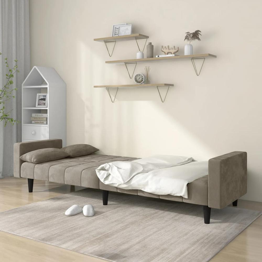 2-Seater Sofa Bed with Two Pillows Light Gray Velvet. Picture 2