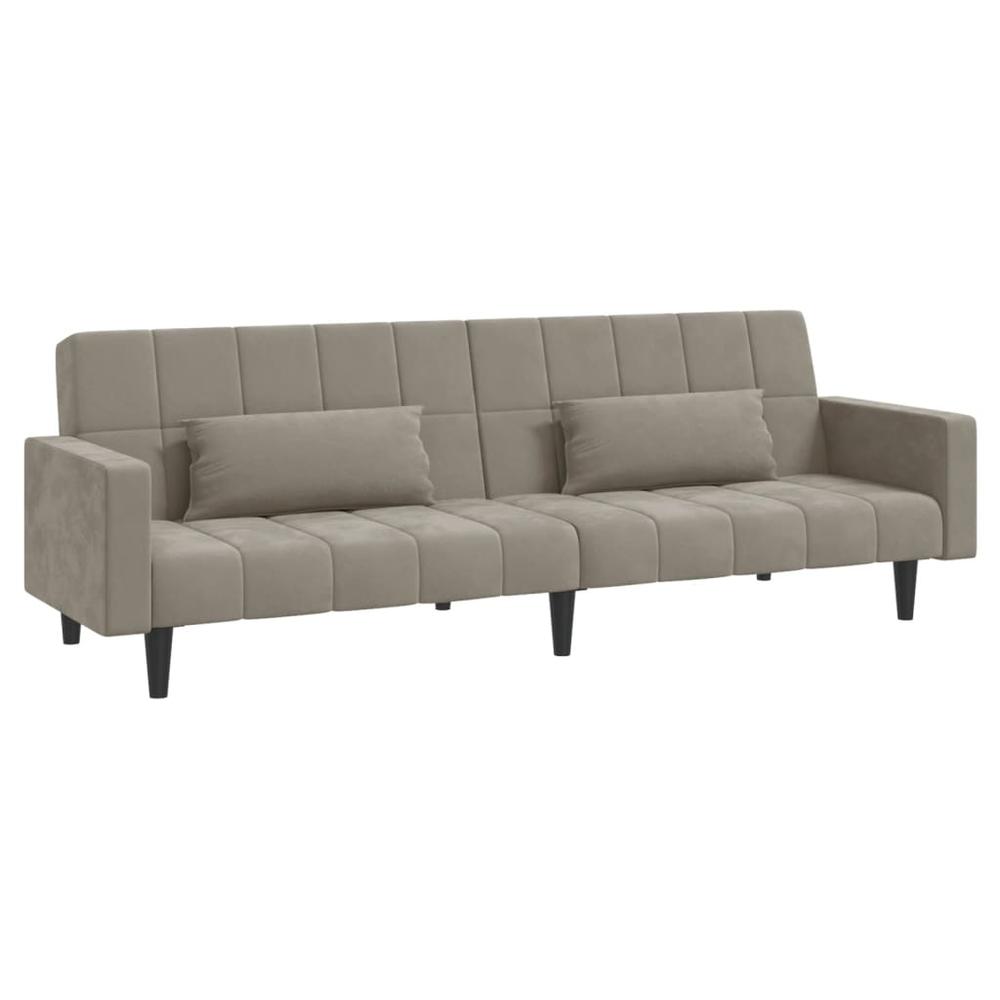 2-Seater Sofa Bed with Two Pillows Light Gray Velvet. Picture 3