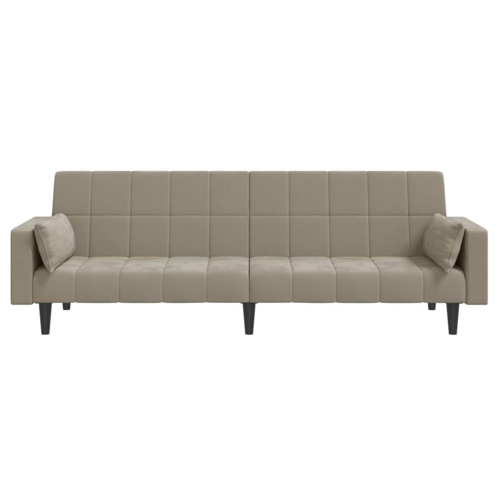 2-Seater Sofa Bed with Two Pillows Light Gray Velvet. Picture 4