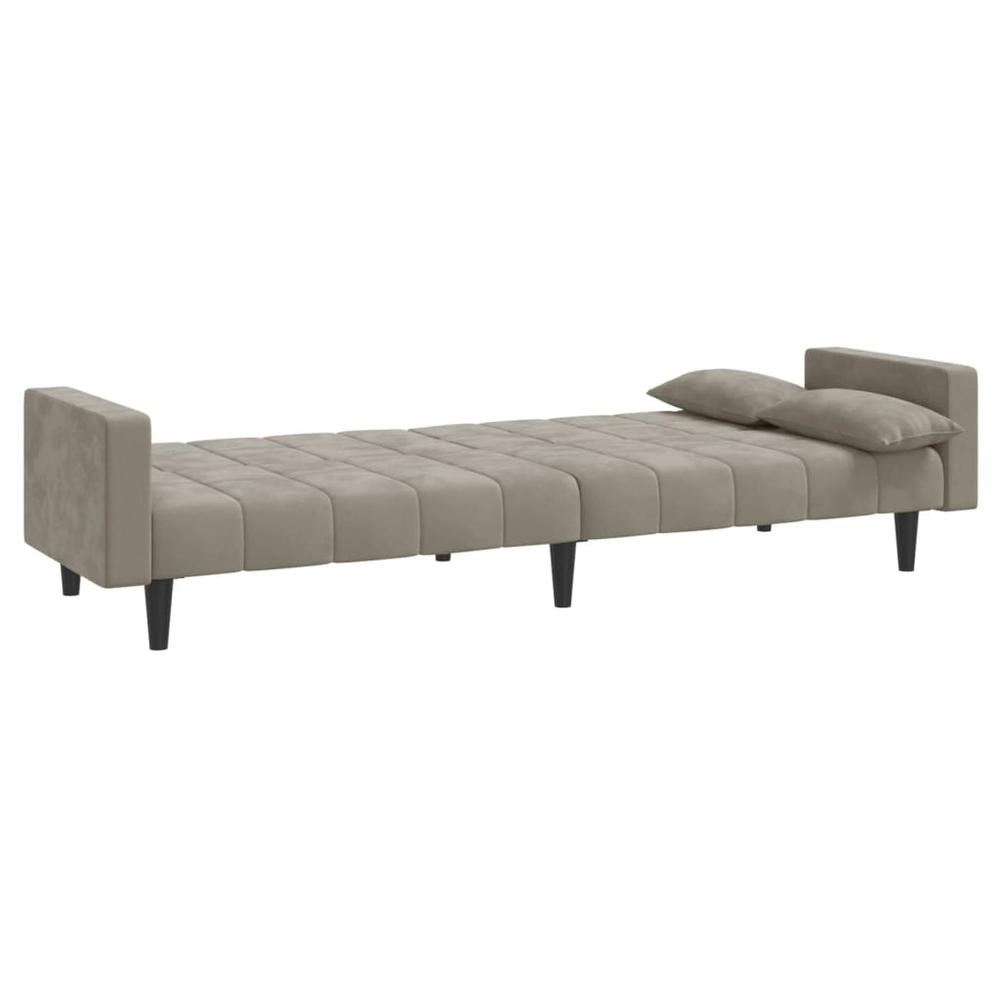 2-Seater Sofa Bed with Two Pillows Light Gray Velvet. Picture 5