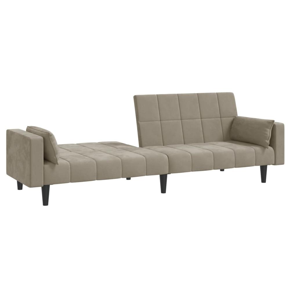 2-Seater Sofa Bed with Two Pillows Light Gray Velvet. Picture 6