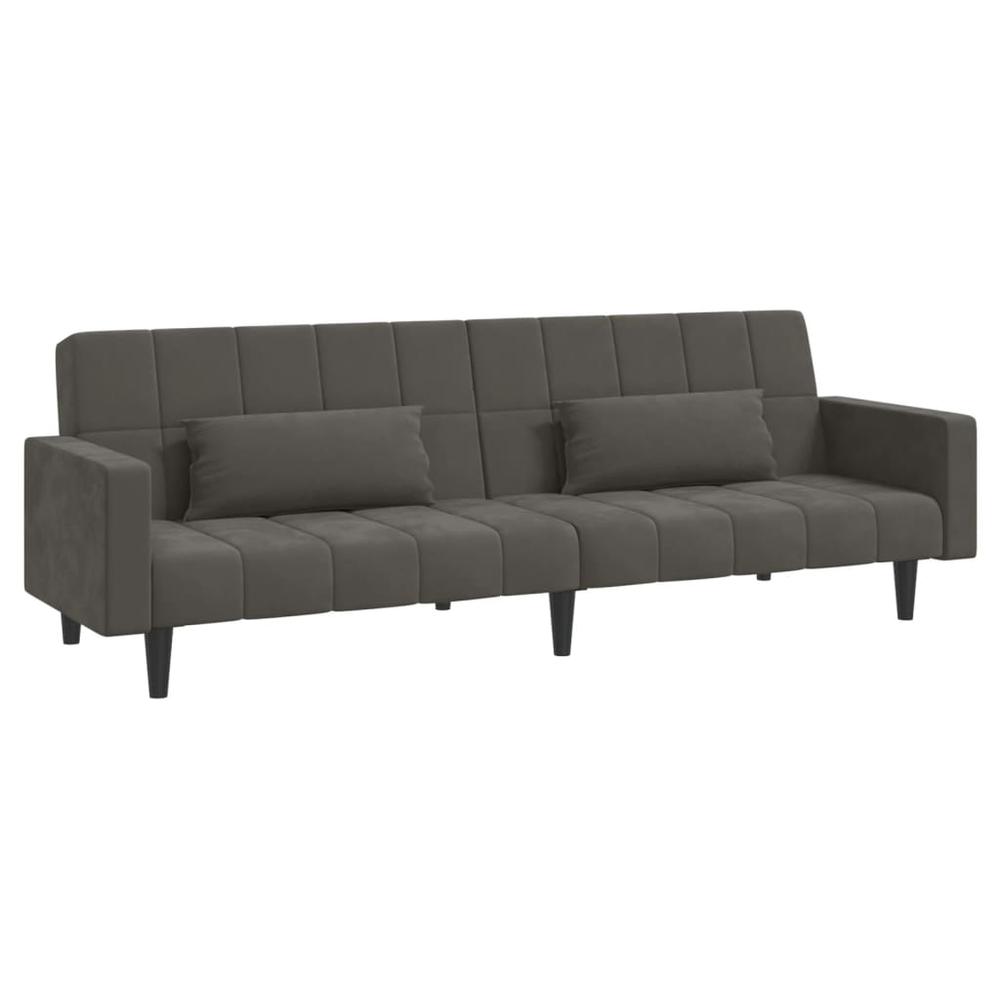 2-Seater Sofa Bed with Two Pillows Dark Gray Velvet. Picture 3
