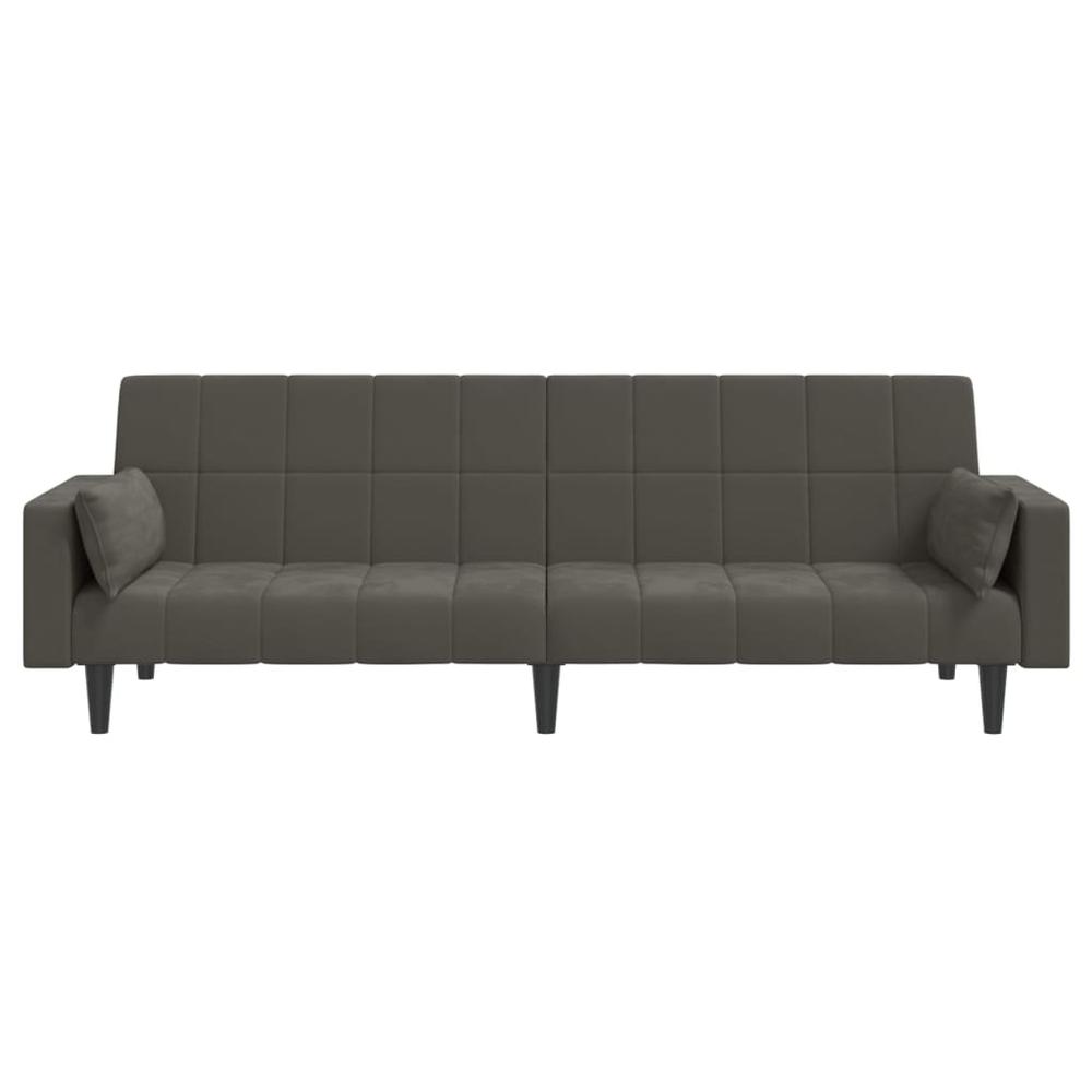 2-Seater Sofa Bed with Two Pillows Dark Gray Velvet. Picture 4