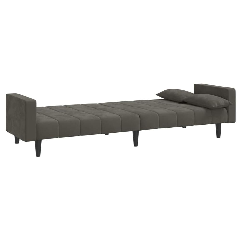2-Seater Sofa Bed with Two Pillows Dark Gray Velvet. Picture 5